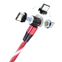 Kabel Data Magnetik USB 3 In 1 Rotasi 540 dengan Lampu LED Mengalir