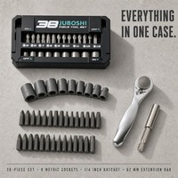 Jeu de clés à cliquet 38 en 1, embout 1/4 pouce, acier au chrome-vanadium, kit d'outils de réparation multifonction avec embouts et douilles
