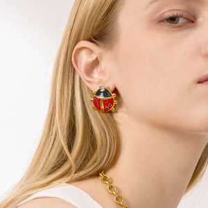 Conjunto de pendientes y collar de mariquita de acero inoxidable para mujer, regalo, joyería de moda - Product Image 1