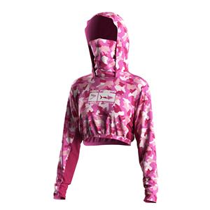 UPF50 + UV das mulheres Protegido Colheita Top Camisa de Pesca de Manga Longa Respirável Ventilado Side Mesh 100% Poliéster para a Pesca do Rio - Product Image 5