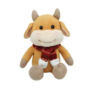 Pequeña vaca casera con bufanda de peluche de juguete de peluche animales de la selva buey muñeco de peluche Toro de peluche decoración del hogar
