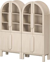 WAMPAT Vitrine arquée de 71 po, bibliothèque beige en 2 pièces avec portes en verre, capacité de 259 lb et étagères réglables pour salon