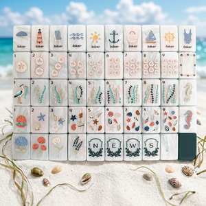 Ensemble de tuiles de mahjong en cristal nacré de 160 pièces, gravées en profondeur, sur le thème de la plage estivale, vertes, modernes et luxueuses, de la marque East Coast Sands - Product Image 5