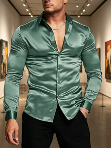Camicie Formali Jiaer di Alta Qualità in Raso Lucido Elasticizzato Antipiega per Uomo, Maniche Lunghe con Bottoni per Cerimonie e Matrimoni - Product Image 3