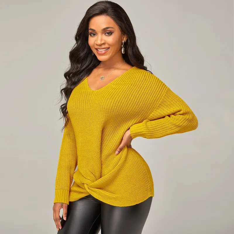 Benutzer definierte Herbst einfache Strick oberteile Pullover solide bescheidene V-Ausschnitt Langarm Frauen Pullover Pullover