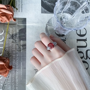 High Quality Jewelry Eco-friendly Copper Square Shape 10*12MM Flower Ice Cut High Carbon Zircon <b>Adjustable</b> <b>Ring</b> for Statement - Product Image 5