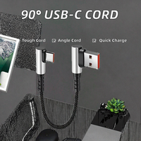 Cable de ángulo recto de 90 °, carga rápida de 1 pie, PD, 65W, para teléfono móvil, ordenador, juegos, bancos de energía, Cable de carga corto