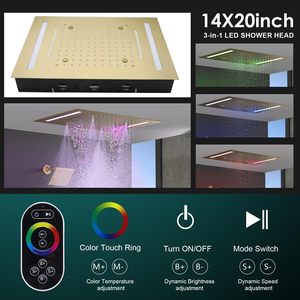 Ensemble de système de douche thermostatique intelligent à LED 14x20 pouces et 6 pouces pour montage au plafond en or brossé - Product Image 3