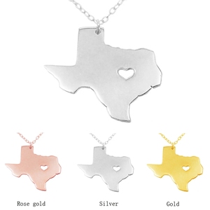 À la mode <span class=keywords><strong>USA</strong></span> Texas <span class=keywords><strong>carte</strong></span> collier US State creux coeur en acier inoxydable pendentif colliers pour femmes hommes bijoux - Product Image 1