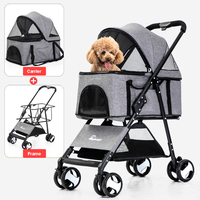 Lzmaker-poussette pliable 2 en 1, à quatre roues séparée et chariot pour animaux de compagnie, accessoire de transport pliable avec une main