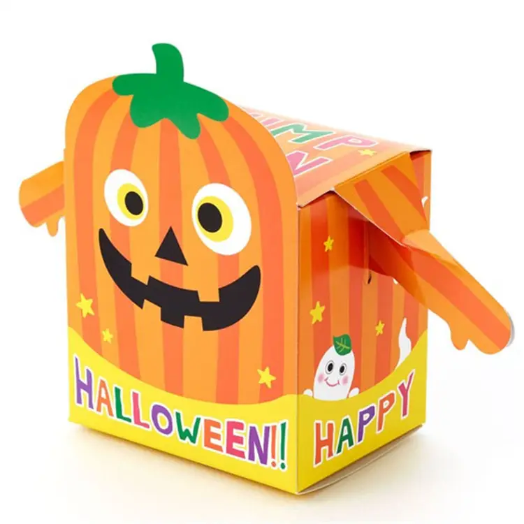 ZL 2019 Neue Benutzerdefinierte DIY Cookie Schokolade Verpackung Kleine Geschenk Boxen White Ghost Kürbis Halloween Candy Box Mit Arm