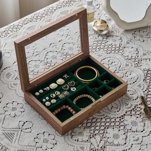 Wooden Jewelry Box Rectangle Solid Color Walnut 24x16.2x5.2cm With Lids For Necklace <b>Ring</b> Earring <b>Storage</b> - Product Image 1
