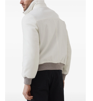 Veste pour homme LEDUO beige clair avec fermeture éclair à boutons-pression sur le devant, deux poches latérales, col en peau de mouton, poignets et ourlet côtelés