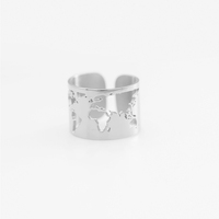 Bracelet jonc ajustable en forme de carte du monde plaqué or 18 carats pour femme