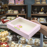 Boîte à beignets en papier rose personnalisé de qualité alimentaire pour pâtisserie et biscuits Boîte d'emballage de luxe pour macarons, boulangerie et mini donuts mochi avec fenêtre