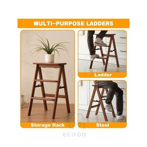 Escabeau en bambou naturel à 3 marches, pliable, antidérapant, multifonctionnel, moderne, écologique, durable et léger - Product Image 5