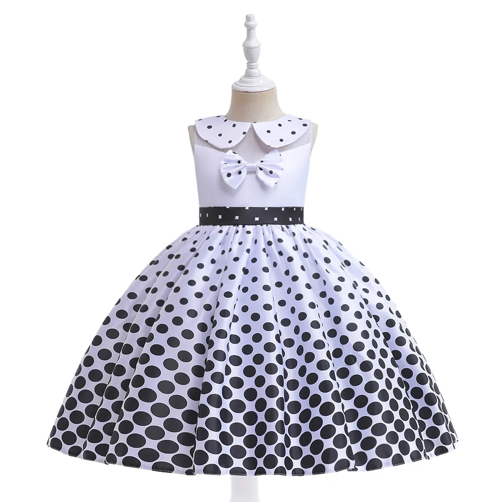 Factory Direct Dot Printing Dress for Girls Simple Design Fashion Party Kid Dress Children Formal Wear