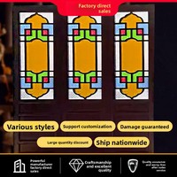 Ventanas y Puertas de Vidrio Artístico Grabado de Madera Maciza de Estilo Chino Vintage, Estilo Lingnan Cantonés, con Ventana Manchu y Diseño de Manzano Colorido, Personalizadas