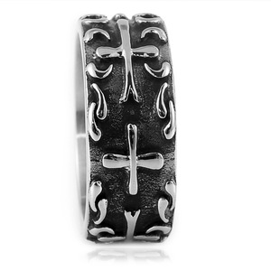 yunnique Men's <b>Titanium</b> Steel Cross <b>Ring</b> Steel Color Geometric Design Gift Jewelry - Product Image 4