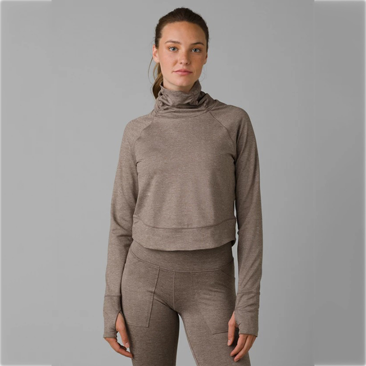 Latest Design Custom Lady's Soft Long Sleeve Yoga T-Shirt High Collar With Thumb Hole Breathable and Reversible Plus Size