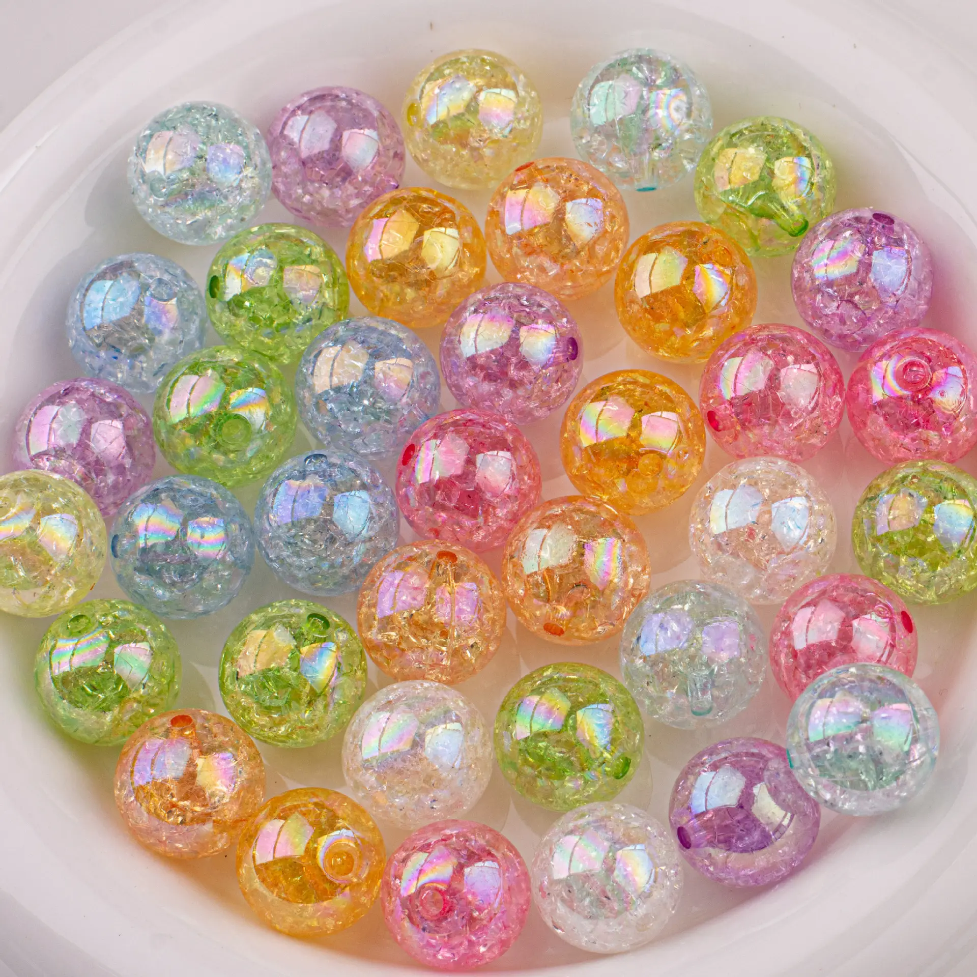 Perles acryliques multicolores Dream Burst Crack Perles rondes en plastique pour la fabrication de bijoux