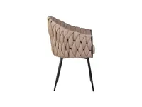 Chaise de salle à manger élégante avec accoudoirs, nouveau design, tissu tressé marron clair, rembourrée avec coussin
