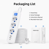 PHEIYON Regleta de 3 tomas europeas con USB-A y USB-C, 16A 3680W, con interruptor maestro de encendido/apagado, para uso hospitalario