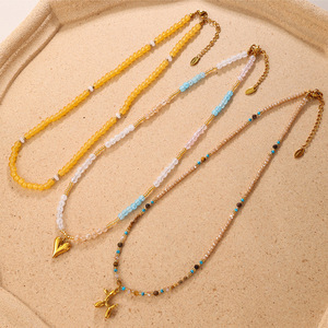 Collier ras du cou en pierres naturelles européennes et américaines avec pendentif cœur chien, bijoux de mode superposés pour femmes en alliage de zinc XL862 4 - Product Image 2