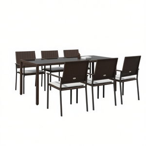 Poly Rattan Outdoor <b>Table</b> 74.8 X 35.4 X 29.5 In <b>Brown</b> Garden Furniture Durable Contemporary Design Metal Frame - Product Image 1