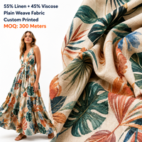 Tissu imprimé en rayonne et lin, viscose tissée légère et respirante pour robes longues tropicales et vêtements de villégiature