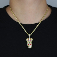 Collier pendentif crâne couronne hip-hop style punk pour homme, bijoux streetwear, accessoires de mode en gros