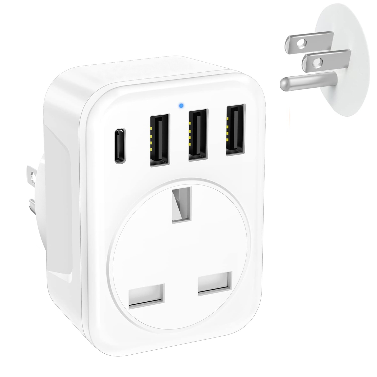 Smart UK zu US-Stecker adapter mit 3 USB-Anschlüssen und 1 geerdetem USA-Reiseadapter-Stecker adapter vom Typ C von Großbritannien nach Amerika