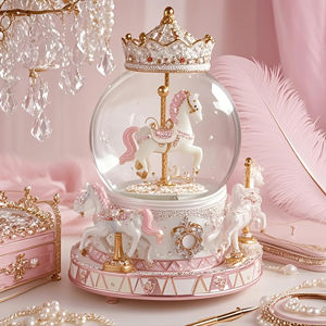 Boule de cristal de boîte à musique carrousel rotatif de 100mm avec chute de neige et mélodie automatique, cadeau de rêve pour les anniversaires/le nouvel an - Product Image 2