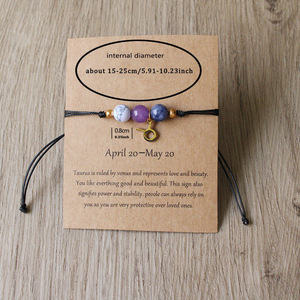 Bracelet en acier inoxydable <span class=keywords><strong>avec</strong></span> perles de cristal naturel des 12 signes du zodiaque, style minimaliste vintage, <span class=keywords><strong>avec</strong></span> emballage carte zodiaque - Product Image 4