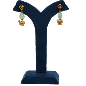 22K <b>Fine</b> Gold Drop <b>Earrings</b> with Gemstone and Pearl Cluster Handmade Luxury Womens Jewelry - Product Image 2