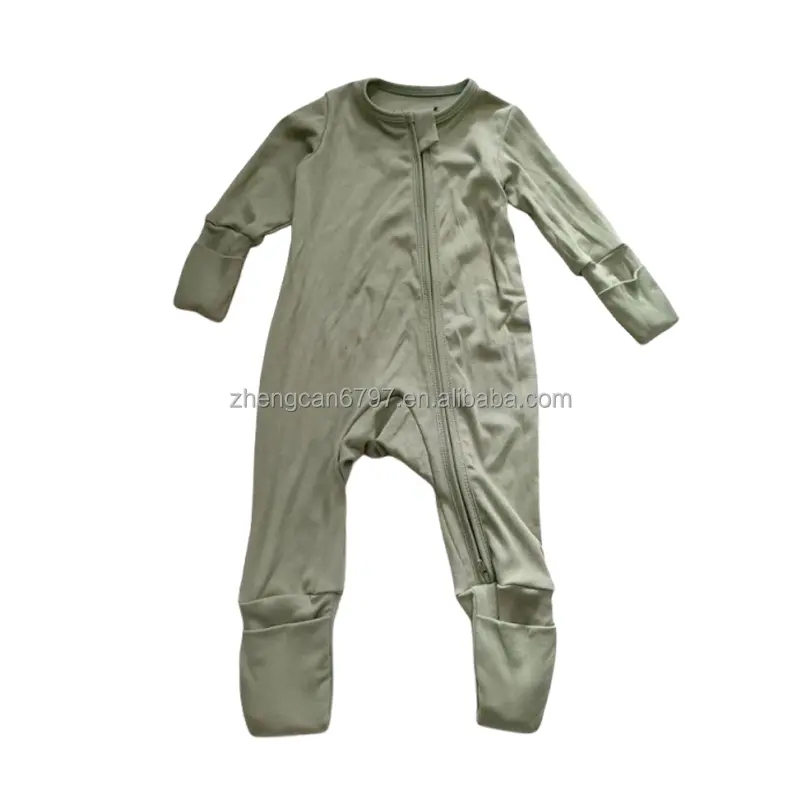 ファッション幼児の女の子ジッパーパジャマ竹ナチュラルジャンプスーツ赤ちゃんのための固体長袖キッズブティックロンパース