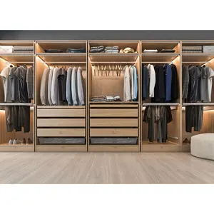 Cheap price walk in closet wood layer Hanging Clothes wooden wardrobe