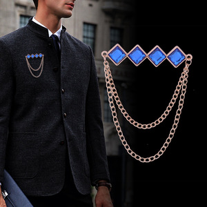 Trâm cài áo pha lê bốn màu hình vuông, hai lớp, kèm dây tua rua, sang trọng, unisex, phụ kiện trang phục vest, áo khoác - Product Image 1