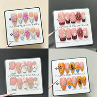 Faux ongles 3D à presser avec motif floral et strass, forme cercueil moyenne, en acrylique, luxe
