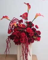 Arrangement floral artificiel de luxe bordeaux, roses rouges, anthuriums, lys calla, centre de table pour mariage, événement, décoration intérieure