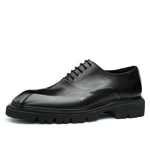 Chaussures en cuir pour hommes à bout carré, rehaussantes, en cuir de vachette, à semelle épaisse, à lacets, pour le bureau et les occasions décontractées - Product Image 1