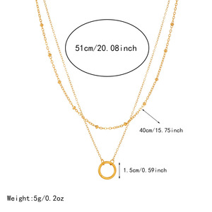 European American Style Minimalist Layered Double Chain Necklace With Round Geometric Pendant Gold Plated Clavicle Chain - Product Image 4