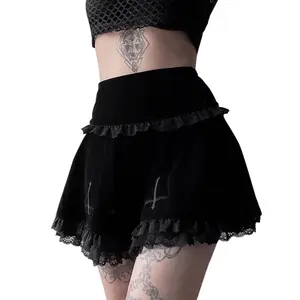 2022 Summer Hot Girls Womens Goth Short Sexy Mini Pleated Punk Skirts High Waisted Black Skirt For Women Ladies