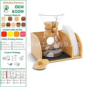 Caja de almacenamiento de papel para filtro de café de madera con soporte para jarra, estante de almacenamiento multifuncional rectangular para uso en la cocina - Product Image 5
