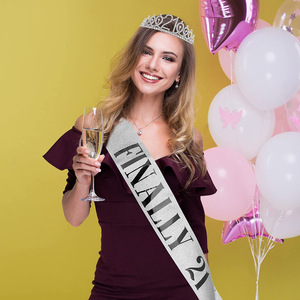 Decorazione per Compleanno Ragazza 16,21 Anni, Set Fascia per Capelli Oro Rosa con Nastro Paillettato - Novità Impermeabile a Prezzo <span class=keywords><strong>di</strong></span> Fabbrica - Product Image 2
