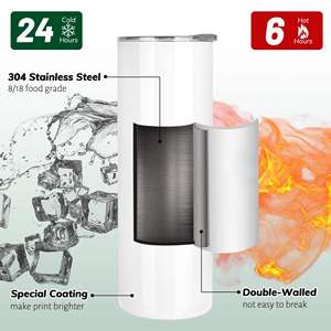 Bouteille isotherme classique en acier inoxydable de 20 oz, sans BPA, anti-fuite, isolation 6-12 heures, mince et droite, blanche vierge pour personnalisation - Product Image 6