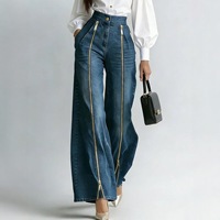 Nouveau Jean Asymétrique Tendance en Denim pour Femme, Effet Deux Pièces, Coupe Large, Vente Chaude