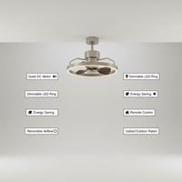 Ventilateur de plafond rétractable moderne avec lumière LED, moteur DC de 20 pouces, télécommande, pales cachées, pour chambre à coucher