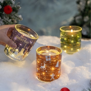 <span class=keywords><strong>Bougie</strong></span> parfumée en verre de Noël de luxe avec <span class=keywords><strong>LED</strong></span> intégrée, cire de soja premium et parfum, grande et moyenne taille - Vente en gros par AROVI - Product Image 1