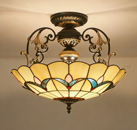 Lampe de restaurant rétro américaine Tiffany, style européen, verre coloré, salon de thé, chambre à coucher, bar français, luminaire suspendu au plafond LED en fer